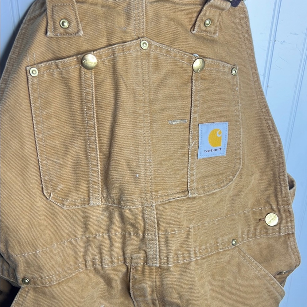 Carhartt R01 Tan Bib Overalls Size 37”X27.5” - Picture 6 of 11